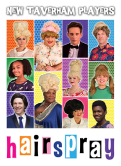 A promotional poster featuring characters from the TV show 'New Tavernah Players' with the word 'hairspray' in colorful, playful letters at the bottom.