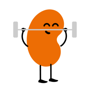 Kidney Beam character lifting a barbell