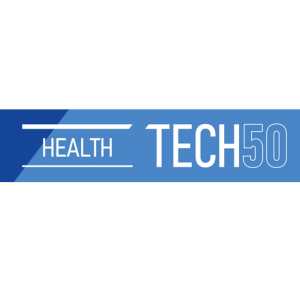 Graphic for Health Tech 50, featuring a blue background with white text.