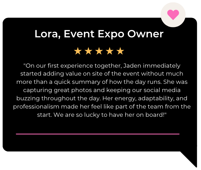 Client review from Lora, Event Expo owner, about working with Truly Social