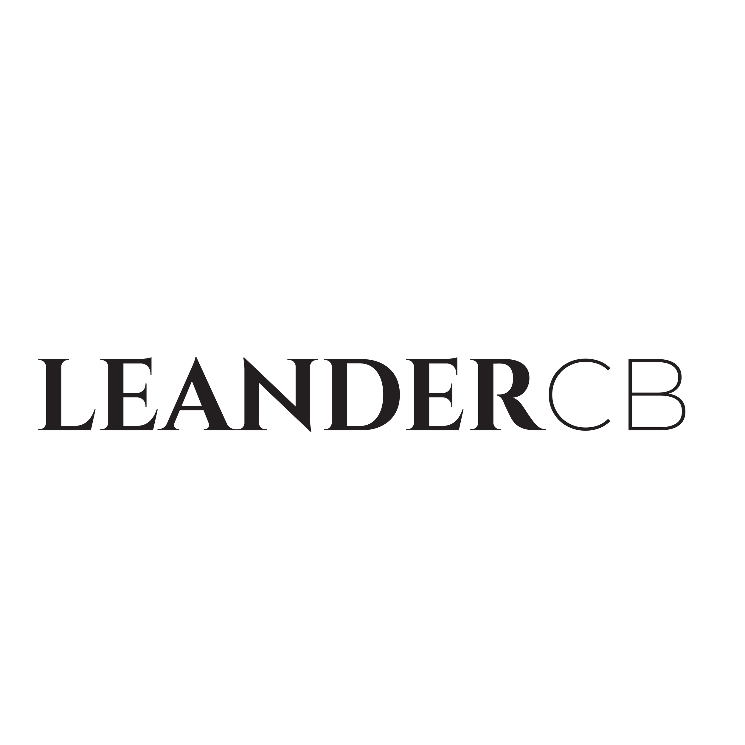 Logo with the word 'LEANDERCB' in black text on a white background.