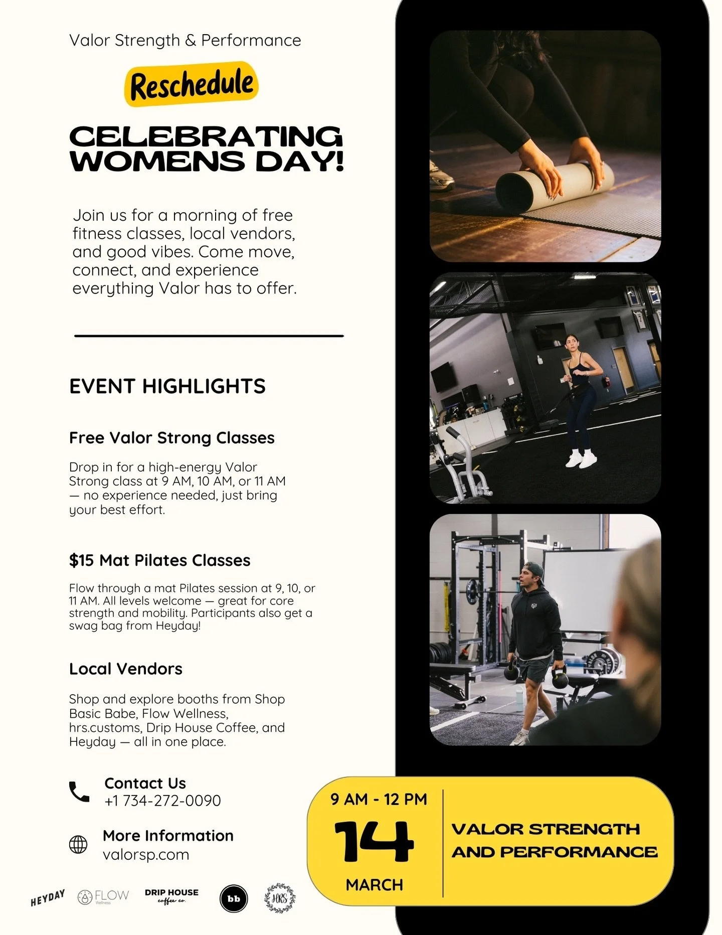 We&rsquo;re celebrating YOU 🤍

On March 14th, we&rsquo;re opening the doors at Valor for a morning full of movement, community, and good energy &mdash; all in one place.

✨ FREE Valor Strong classes
✨ $15 Mat Pilates
✨ Swag bags
✨ Local vendors you&