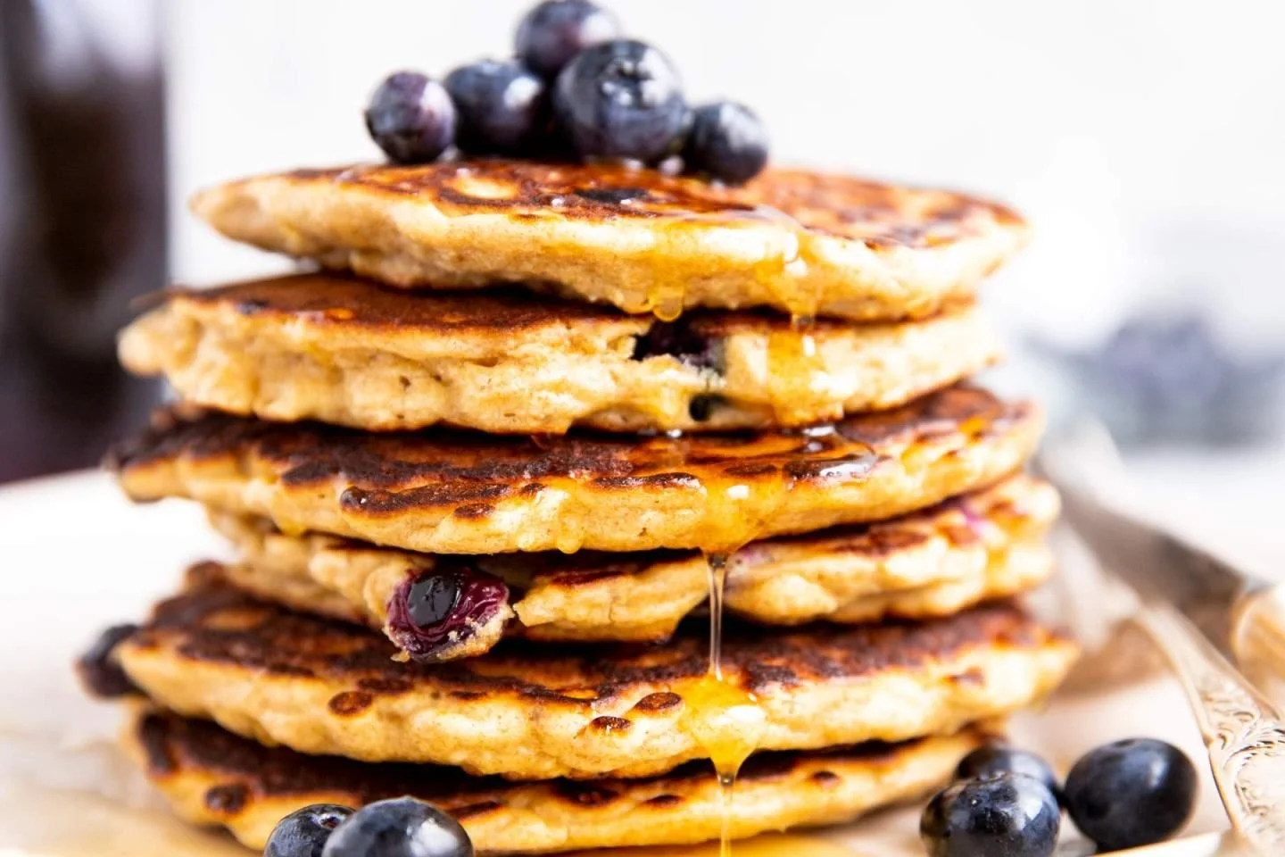 High Protein Blueberry Oat Pancakes