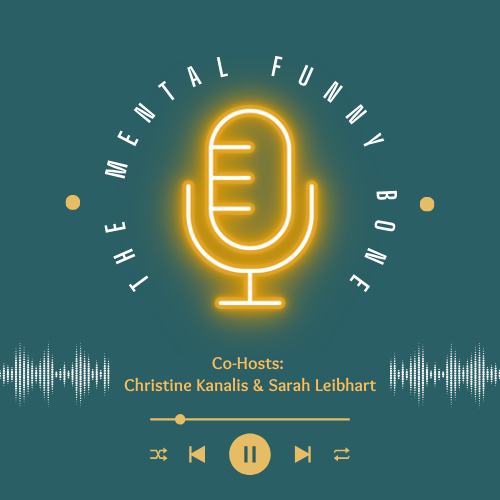 Logo for The Mental Talk Show, featuring a neon microphone, with the names of co-hosts Christine Kanalis and Sarah Leibarth.
