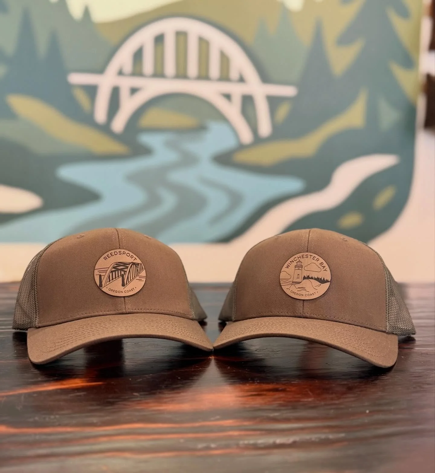New hats sporting our very heart of Reedsport and Winchester Bay ❤️ just hit the shelves by @getpatchmarks