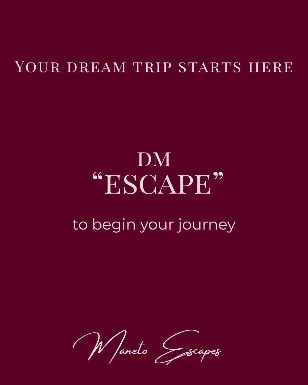 Whether it&rsquo;s a beach escape, a city break, or something completely tailored to you, every detail can be taken care of.

All you need to do is start.

DM &ldquo;ESCAPE&rdquo; and let&rsquo;s begin your journey.