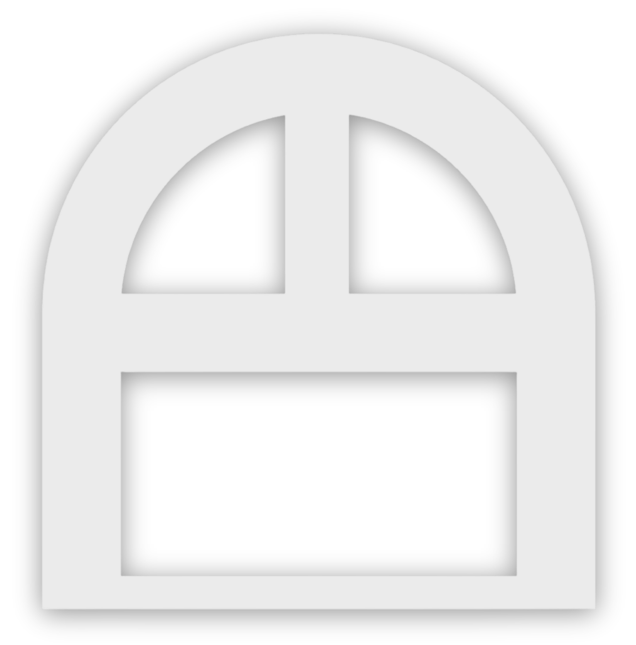 Black and gray schoolhouse icon with a rounded roof, two windows, and a rectangular door.