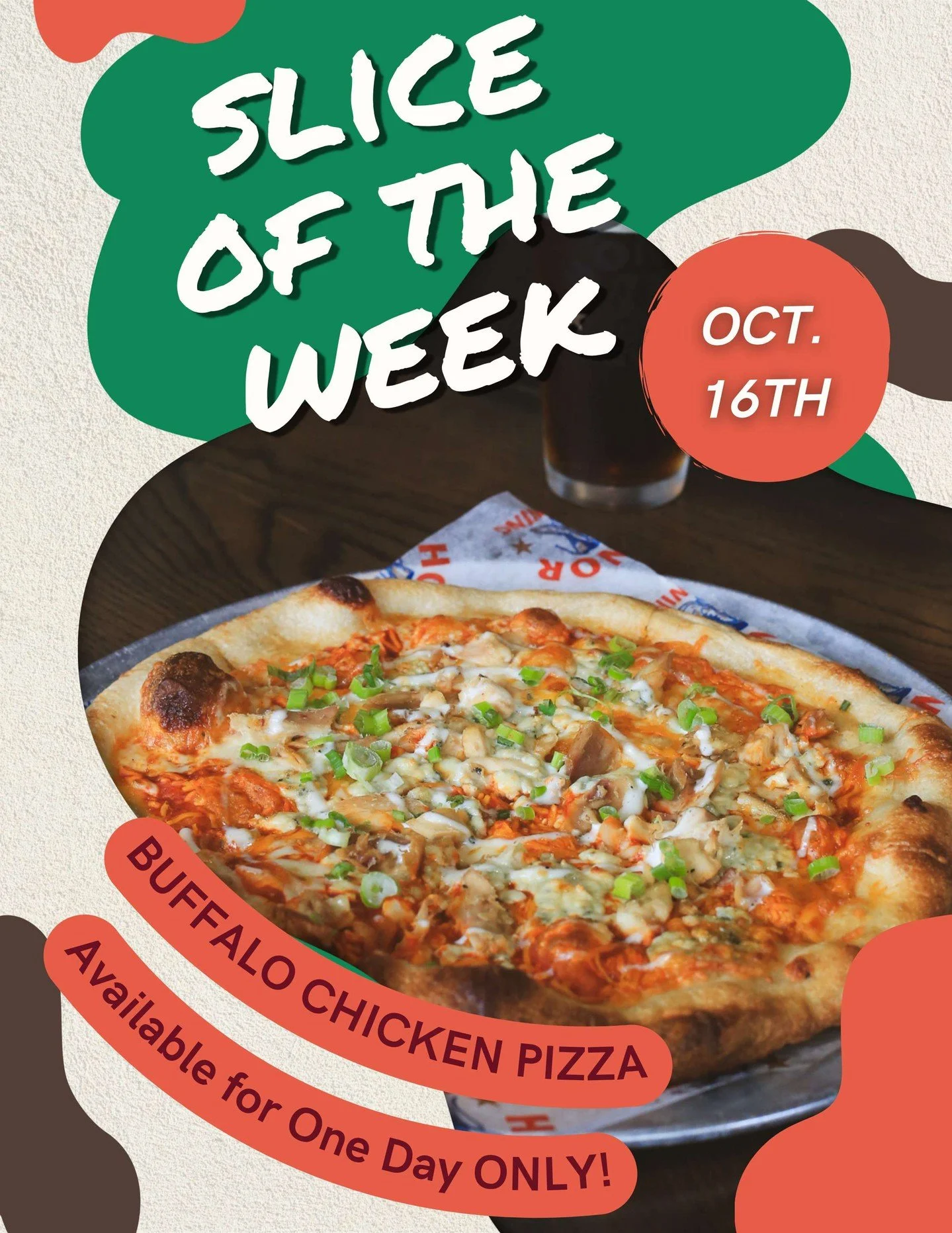 📢 THE SLICE OF THE WEEK IS HERE!
Available today only at Honor Brewing - Loudoun.
Each Thursday, a new one-day-only pizza hits the menu. Get it while it&rsquo;s hot 🔥

🍔 October 16th: Buffalo Chicken Pizza
Homemade chili cheese mac and cheese, shr