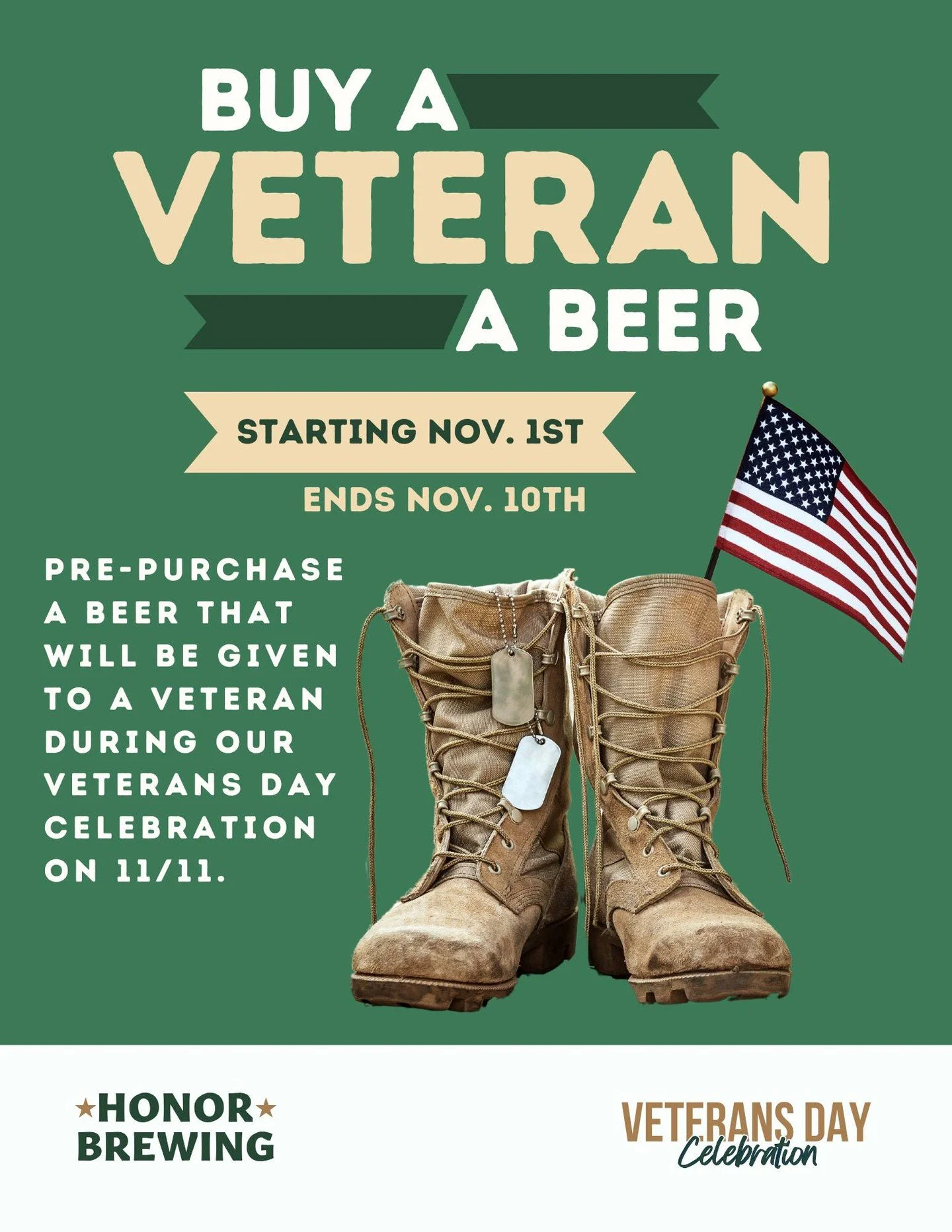 Honor the brave. Celebrate together. 🇺🇸

Buy a Vet a Beer Nov 1&ndash;10 &rarr; Beers poured for vets on Veterans Day (Nov 11)
🎶 Live music | 🍔 50% off food for vets | 🕛 Open at noon

#LoCoAleTrail #CraftBeerVA #CraftBeerLover #VACraftBeer #Tast