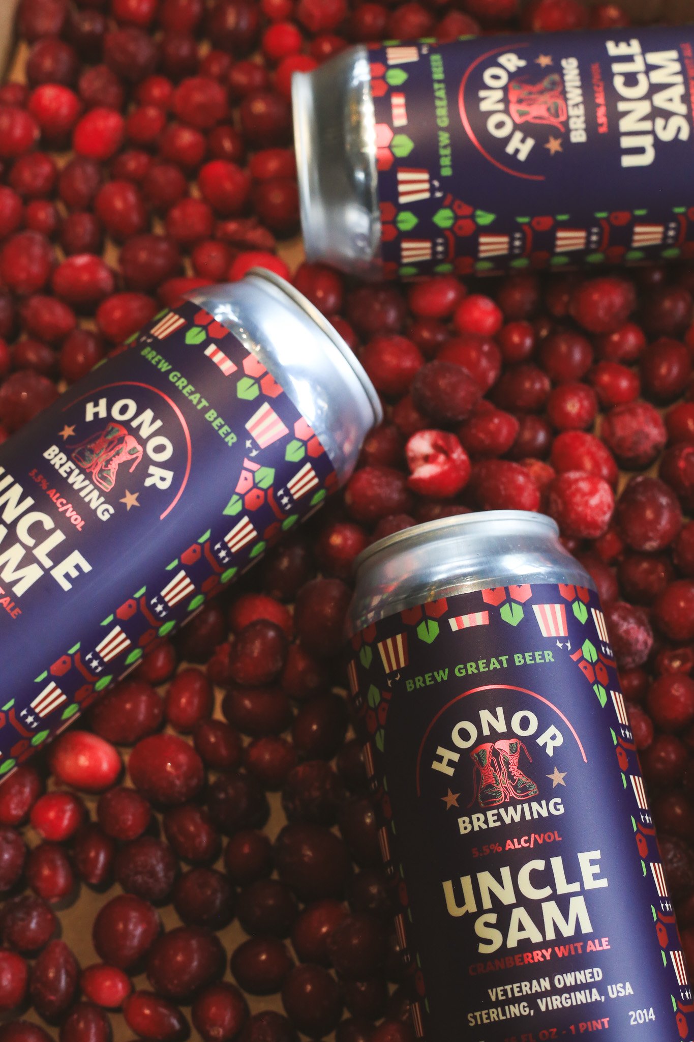 Cold outside? This will fix it. Our Cranberry Witbier packs a silky body, bright color, classic Belgian White Ale spice, and a big hit of sweet cherry and cranberry pur&eacute;e. Winter flavor meets summer drinkability. Uncle Sam is the Red, Wit, and