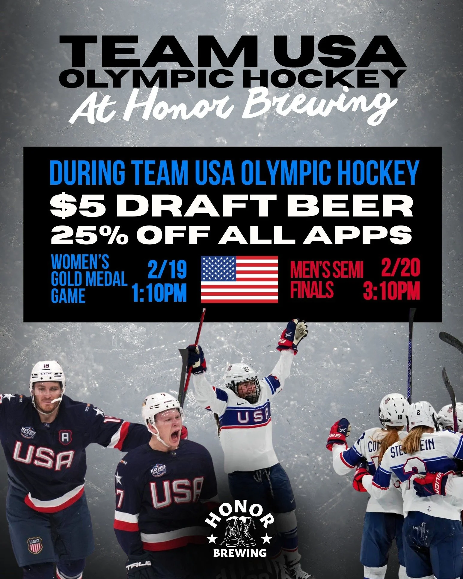 🏒🇺🇸 Team USA is heating up on the ice &mdash; and we&rsquo;re bringing the energy to Honor!

Catch the Gold Medal action today (2/19) as the United States Women's National ice hockey team goes for gold, then join us tomorrow (2/20) for the United 