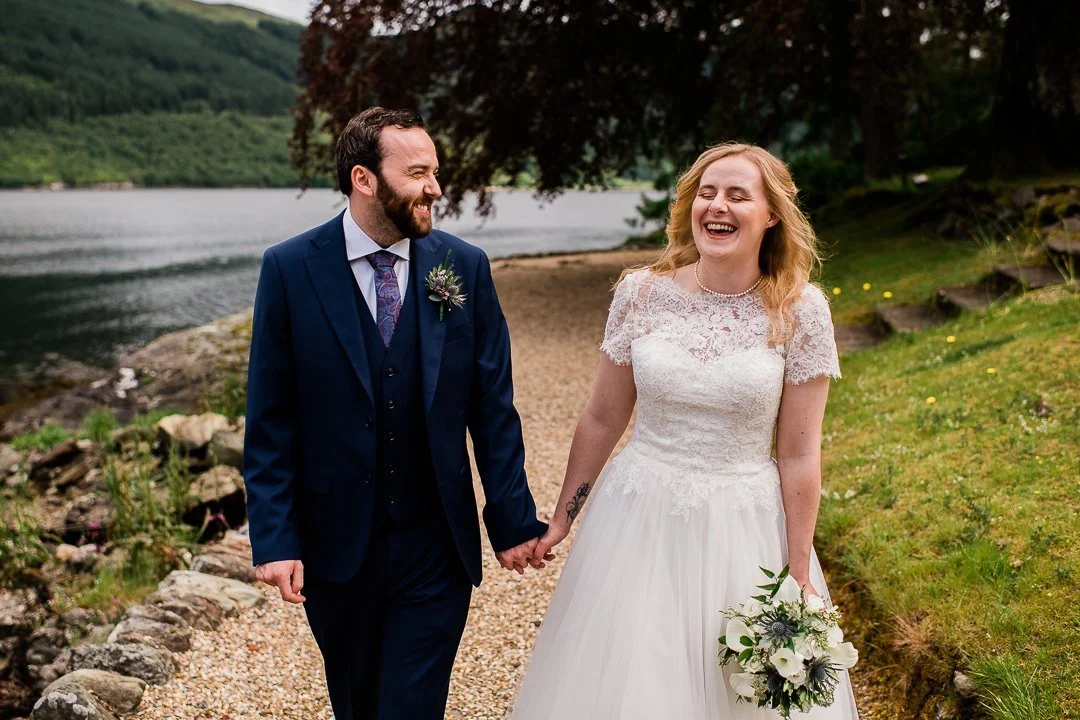 Happy Scottish wedding couple