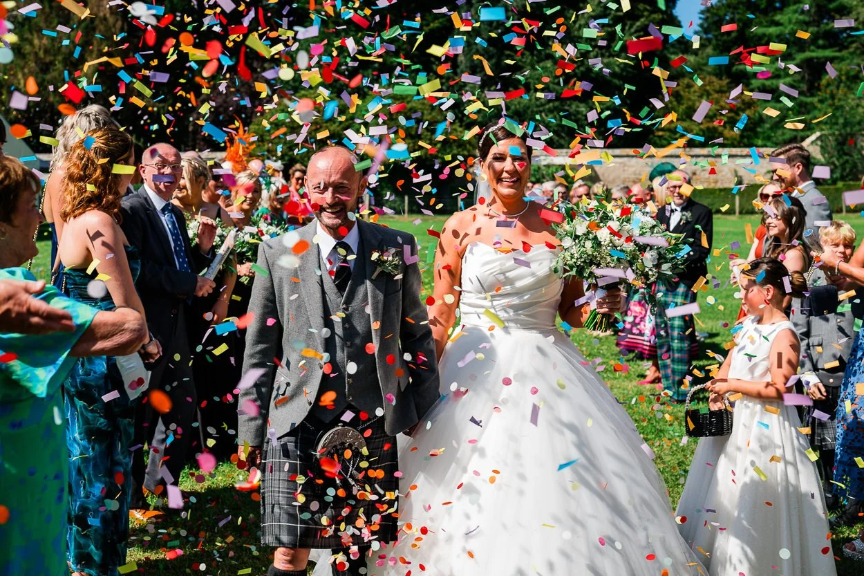 Colourful-confetti-picture-at-Aberdeenshire-wedding