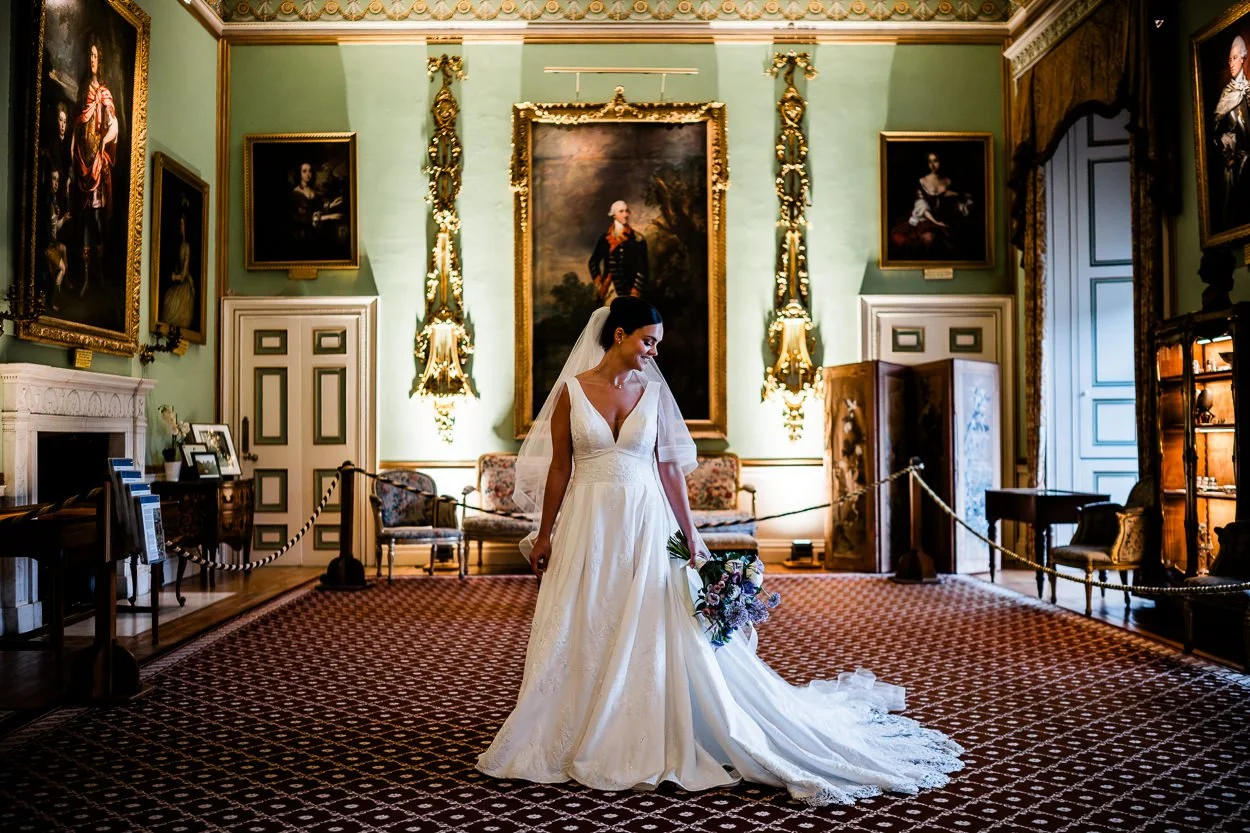 Elegant portrait of bride in Scottish castle