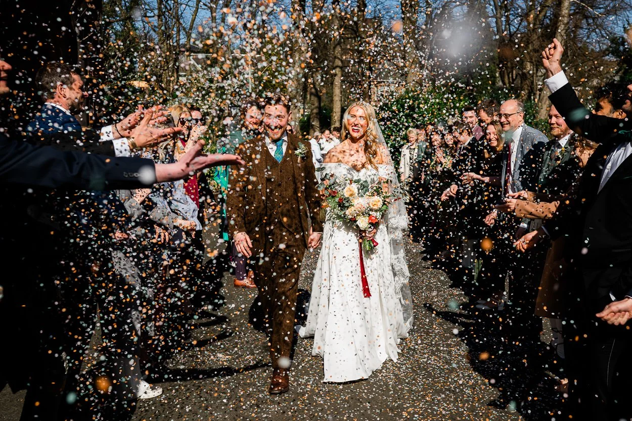 Bride and groom confetti shot at Pollokshields Burgh Hall