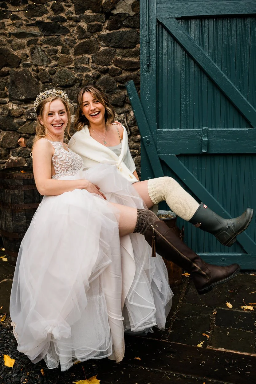 Fun picture of bride and bridesmaid