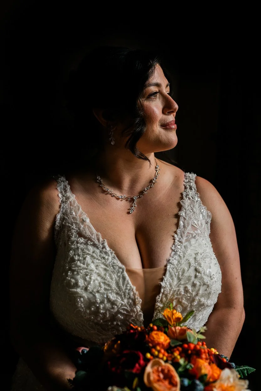 Bride portrait before Dalhousie Castle elopement