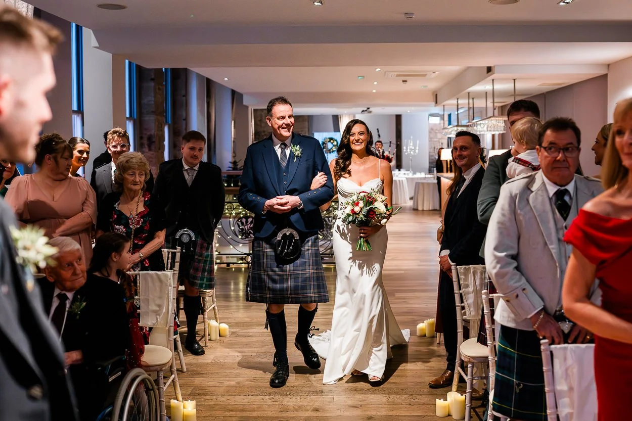 Bride and Father walking down the aisle at Citation Glasgow
