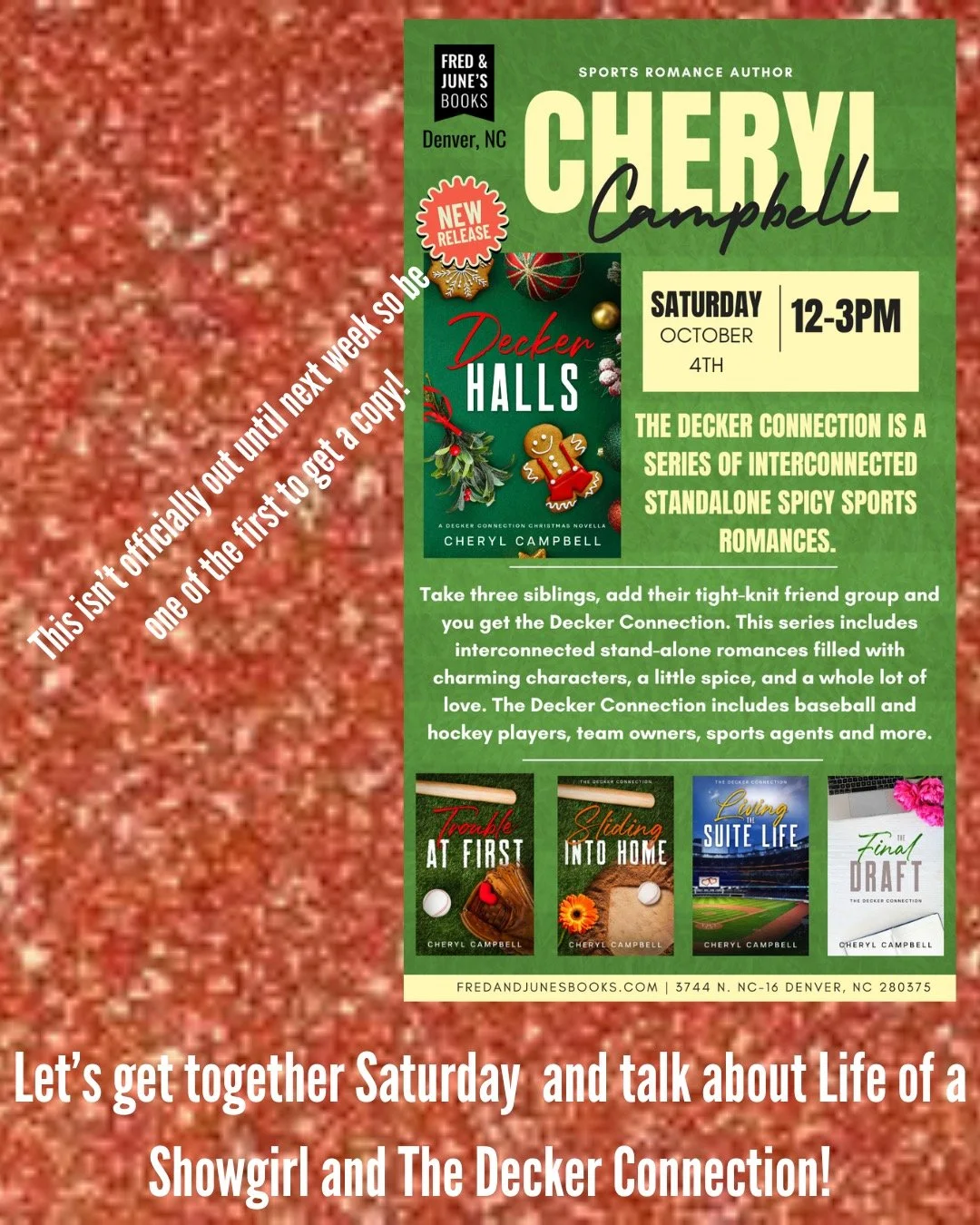 There's going to be a party going on @fredandjunes new Denver location this Saturday! You know I'm a Swiftie because Sliding into Home is dedicated to @taylorswift Come check out the new location and meet me. I'll have copies of my new release, Decke