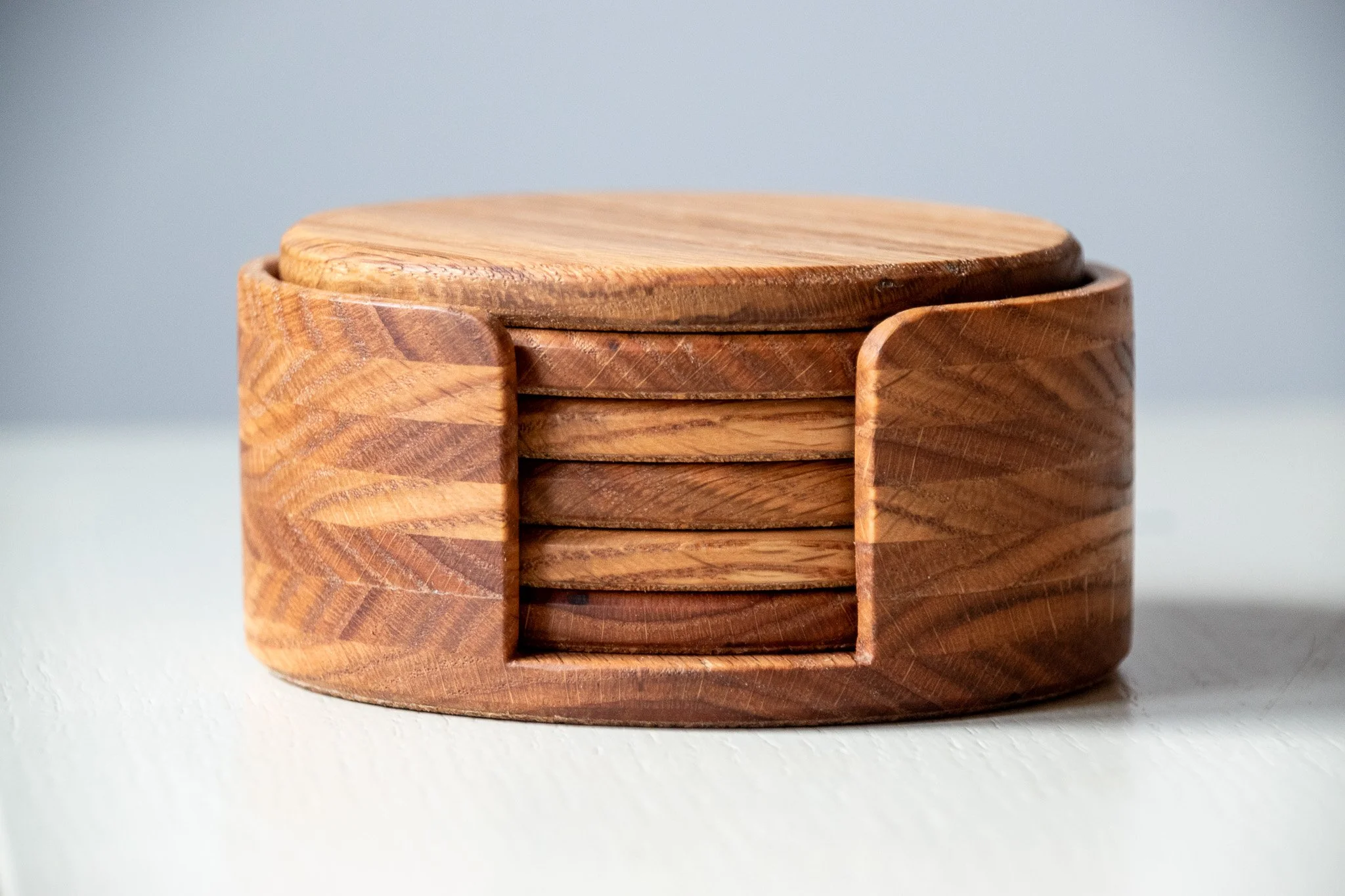 Oak Coaster Set with Holder