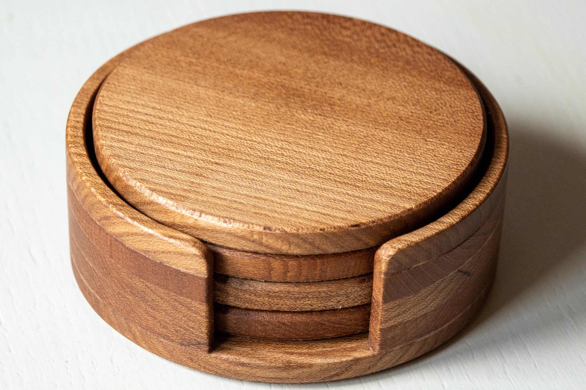 Handmade Elm Hardwood Coaster Set with Holder