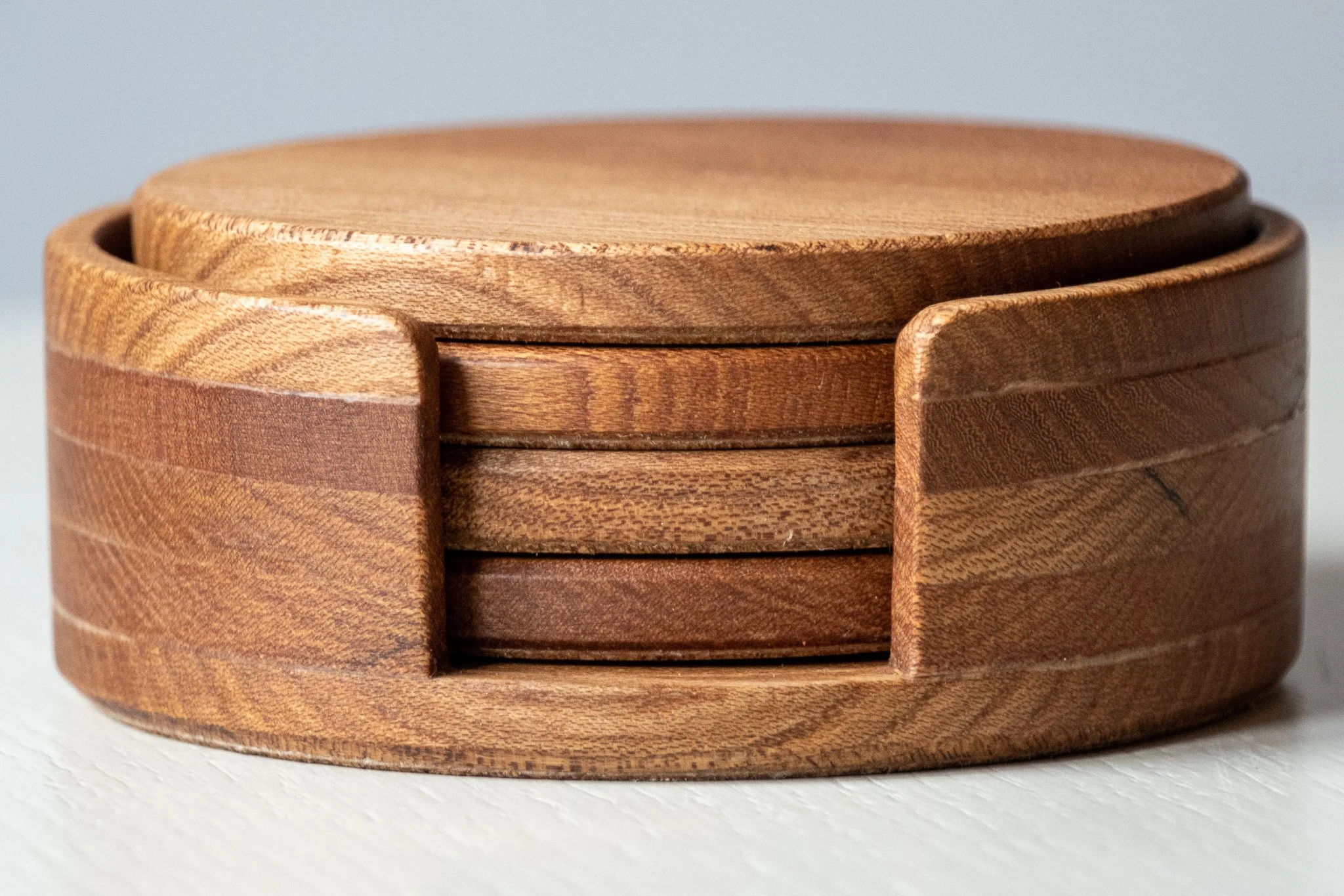 Elm Hardwood Coaster Set with Holder