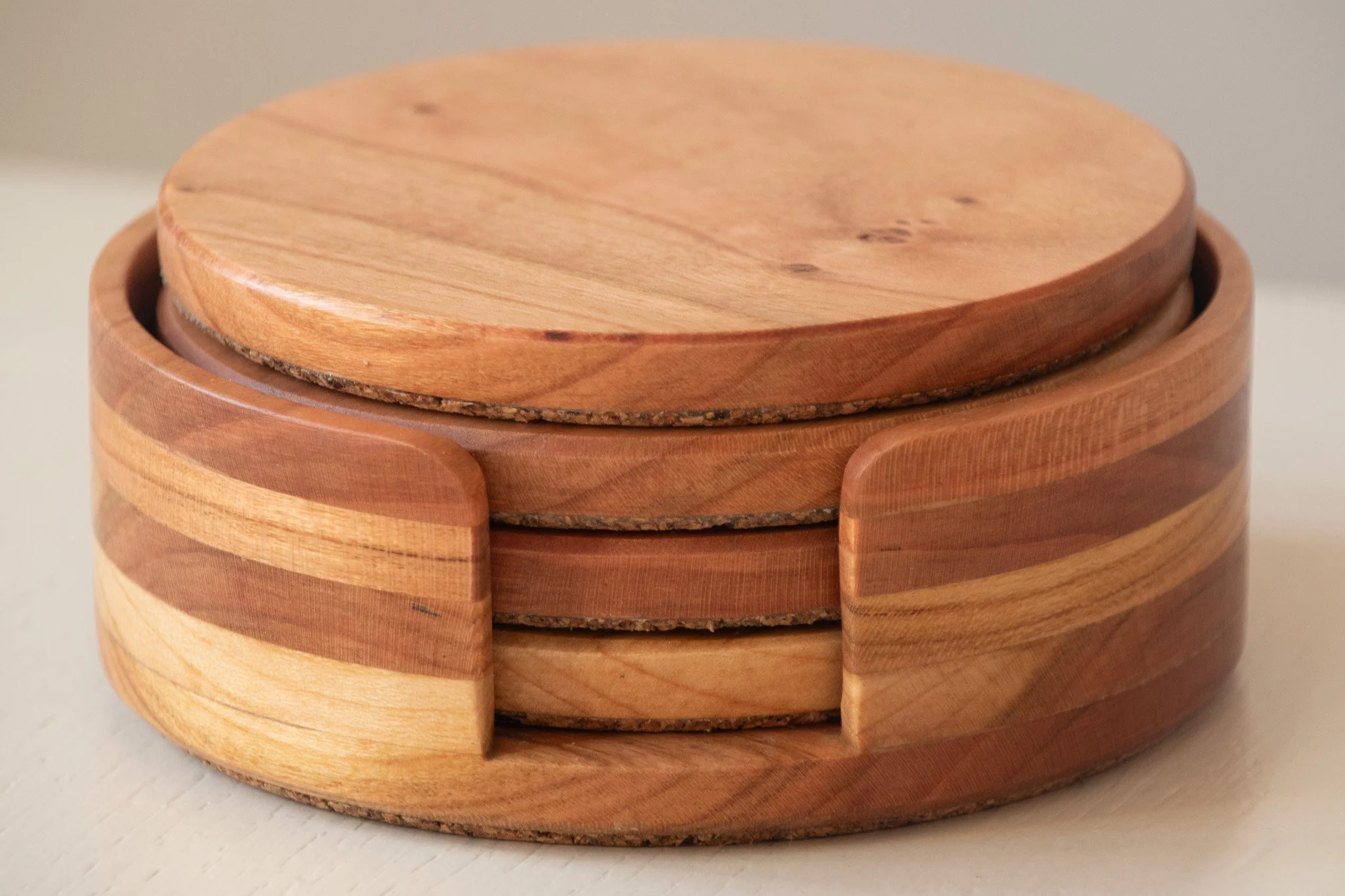 Cherry Hardwood Coaster Set with Holder