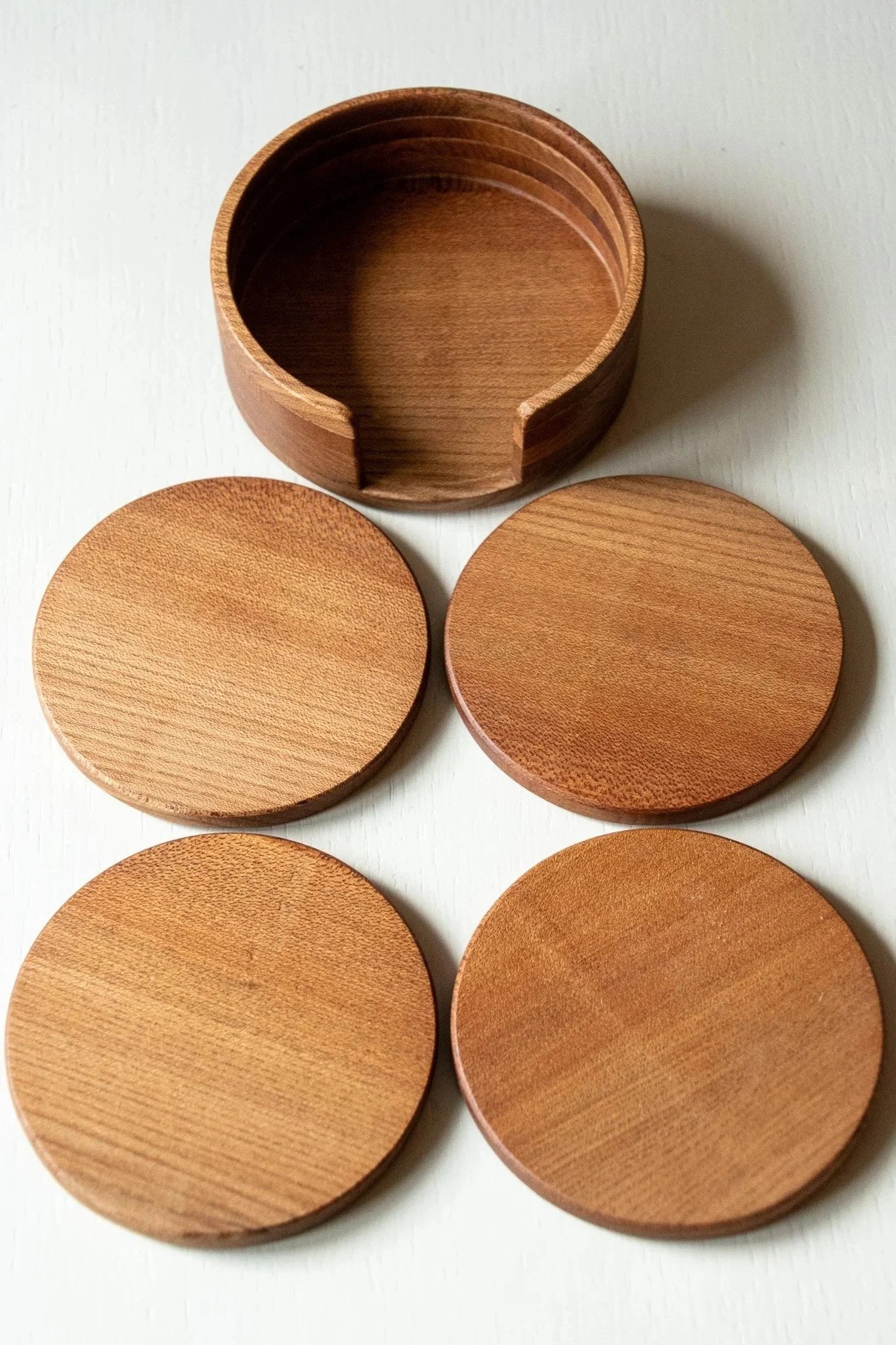 Handmade Elm Hardwood Coaster Set with Holder