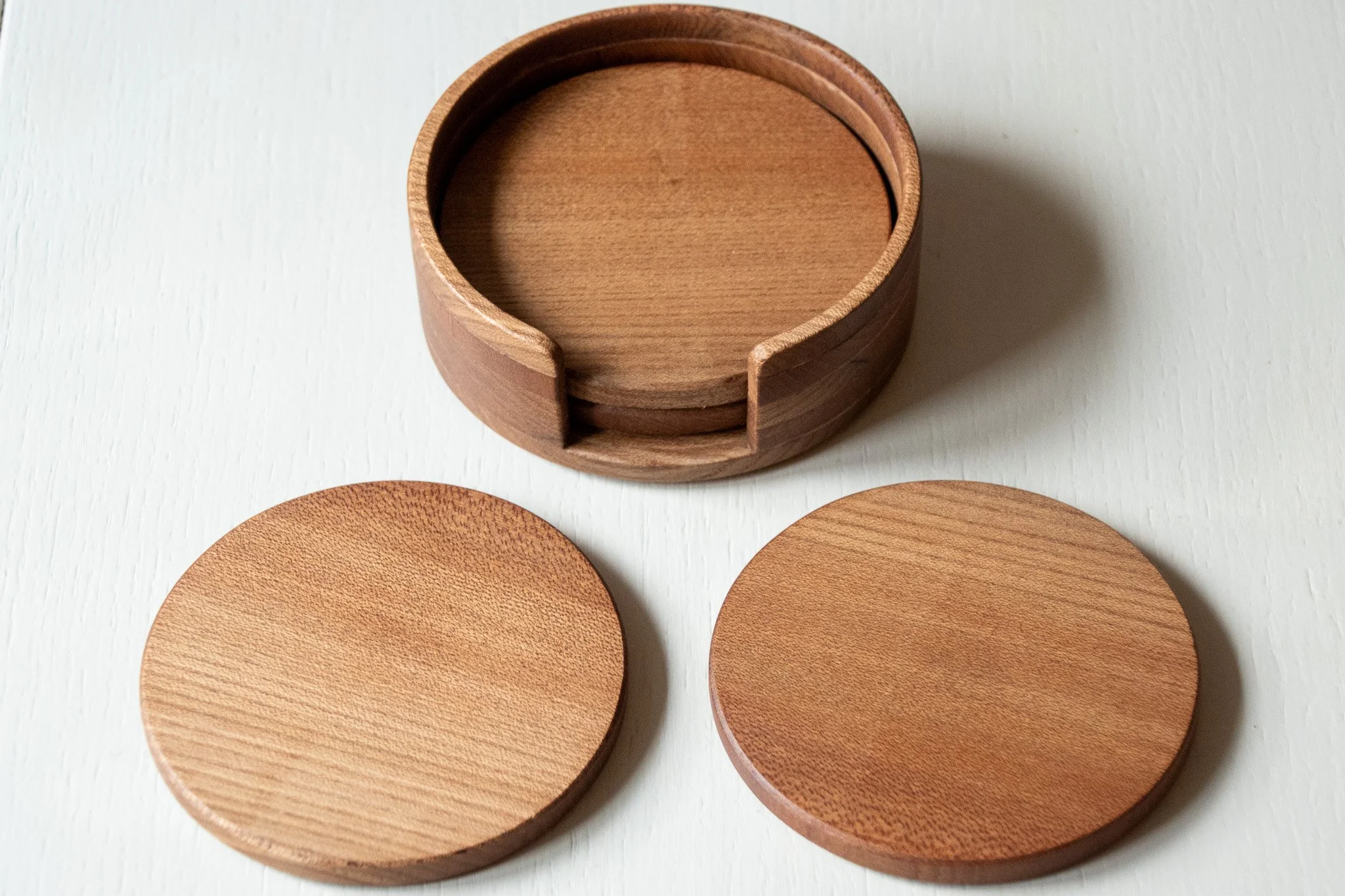Handmade Elm Hardwood Coaster Set with Holder