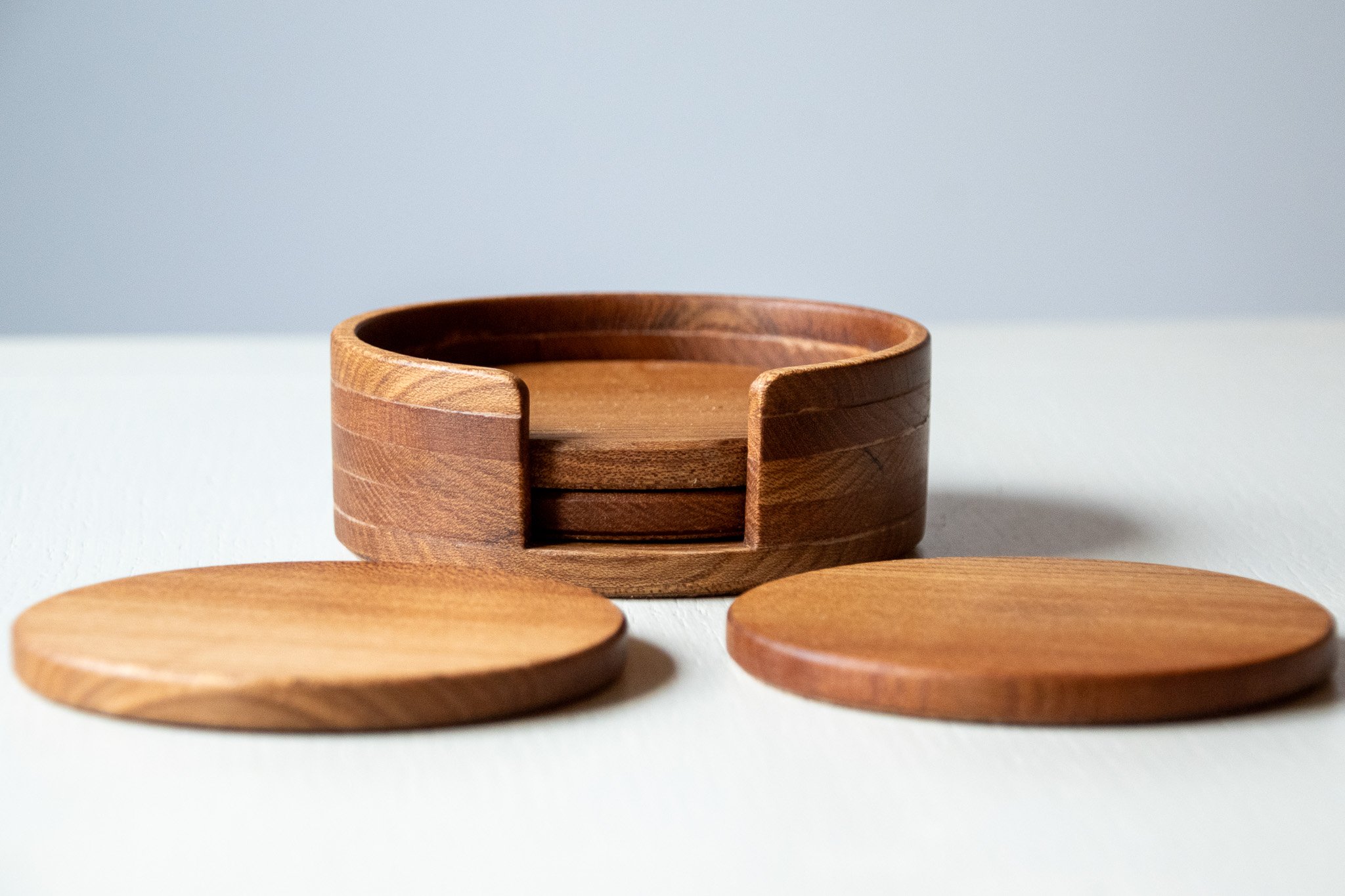Handmade Elm Hardwood Coaster Set with Holder