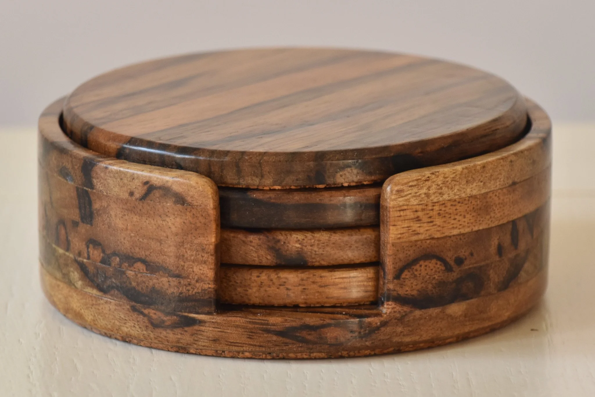 Black Limba Hardwood Coaster Set with Holder