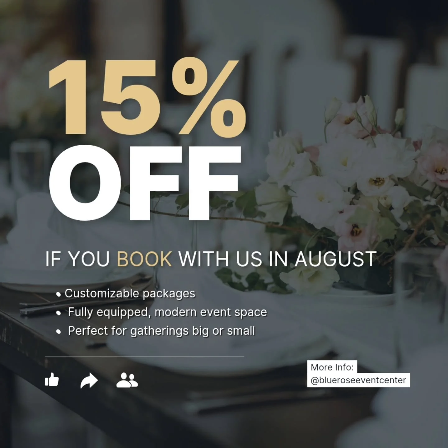 🌹 We&rsquo;re officially welcoming bookings at Blue Rose Event Center!

To celebrate, we&rsquo;re offering 15% OFF all event bookings!

Whether you&rsquo;re planning a wedding, baby shower, birthday party, or milestone event in 2025, this is your ch
