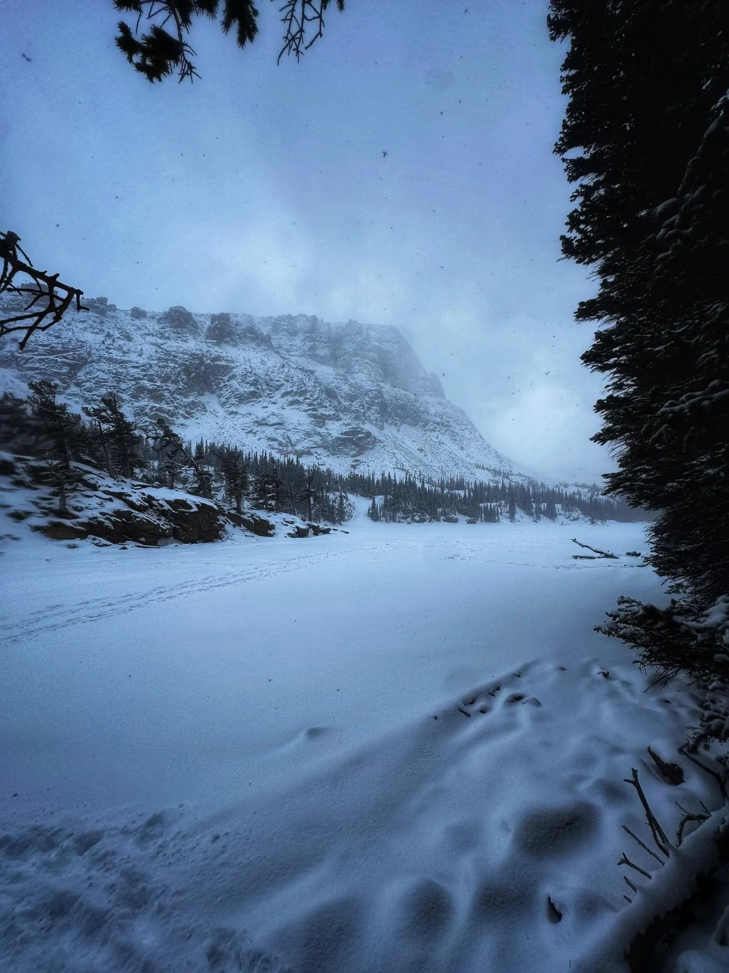 An absolutely amazing day yesterday in the mountains, hiking to The Loch and Mills Lake up in Rocky Mountain National Park.  Trails were absolutely perfect and the lakes were perfectly frozen&hellip;.except where my foot went through at The Loch.  Gl