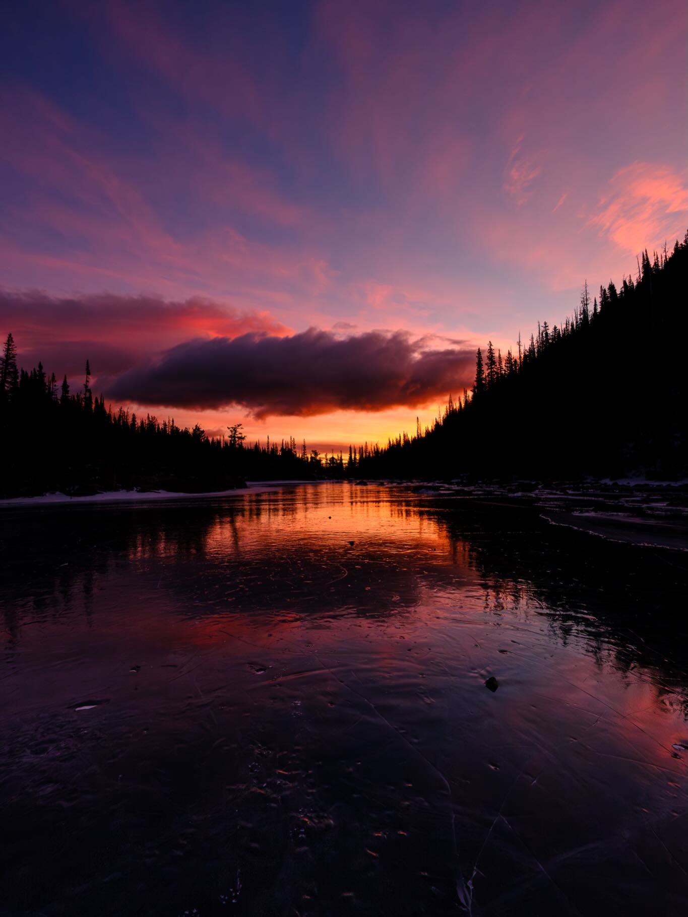 A few finished images from Thanksgiving Day Sunrise Hike.  Some really good color on some really beautiful ice.  Dream Lake is just such a beautiful location to go for sunrise.  #rmnp #naturephoto #sunrise #dreamlake #reflections #frozenlake