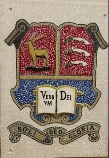 Bishops Stortford College school crest, Bishops Stortford. Working with D Of E students. This is mosaic and ceramic details.
