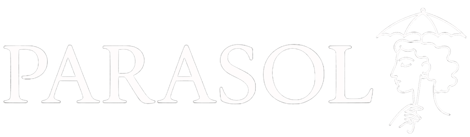 Parasol logo featuring a Cocteau-style illustration of a woman holding a parasol, representing a luxury entertainment and event services agency based on the French Riviera.
