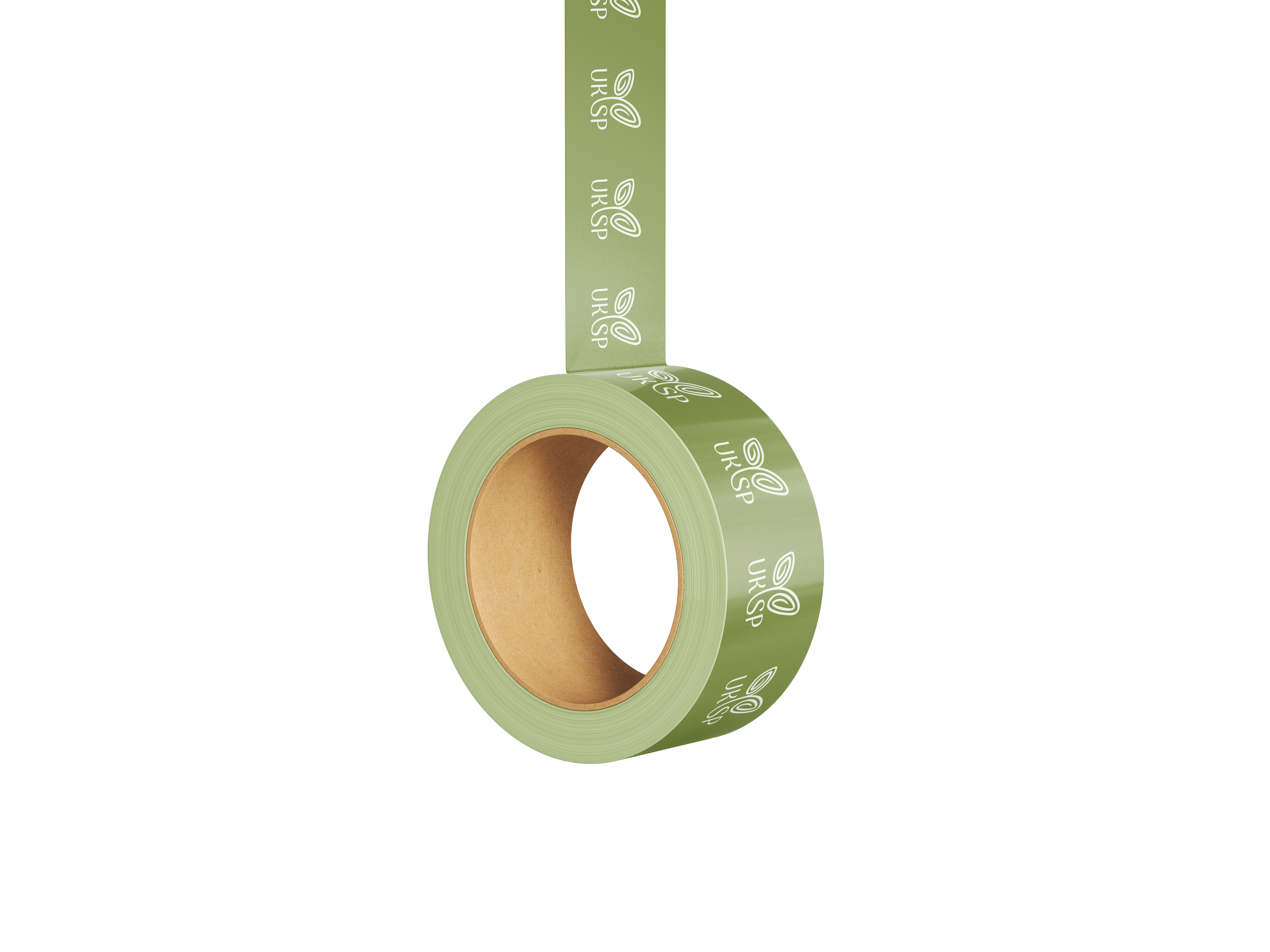Green roll of adhesive tape with white URSP logo, partially unrolled on a matching green background