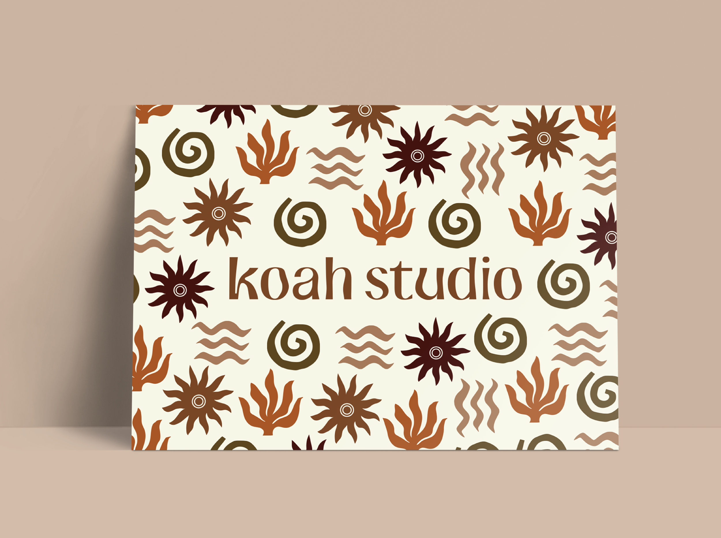 Koah Studio branding on postcard mock up