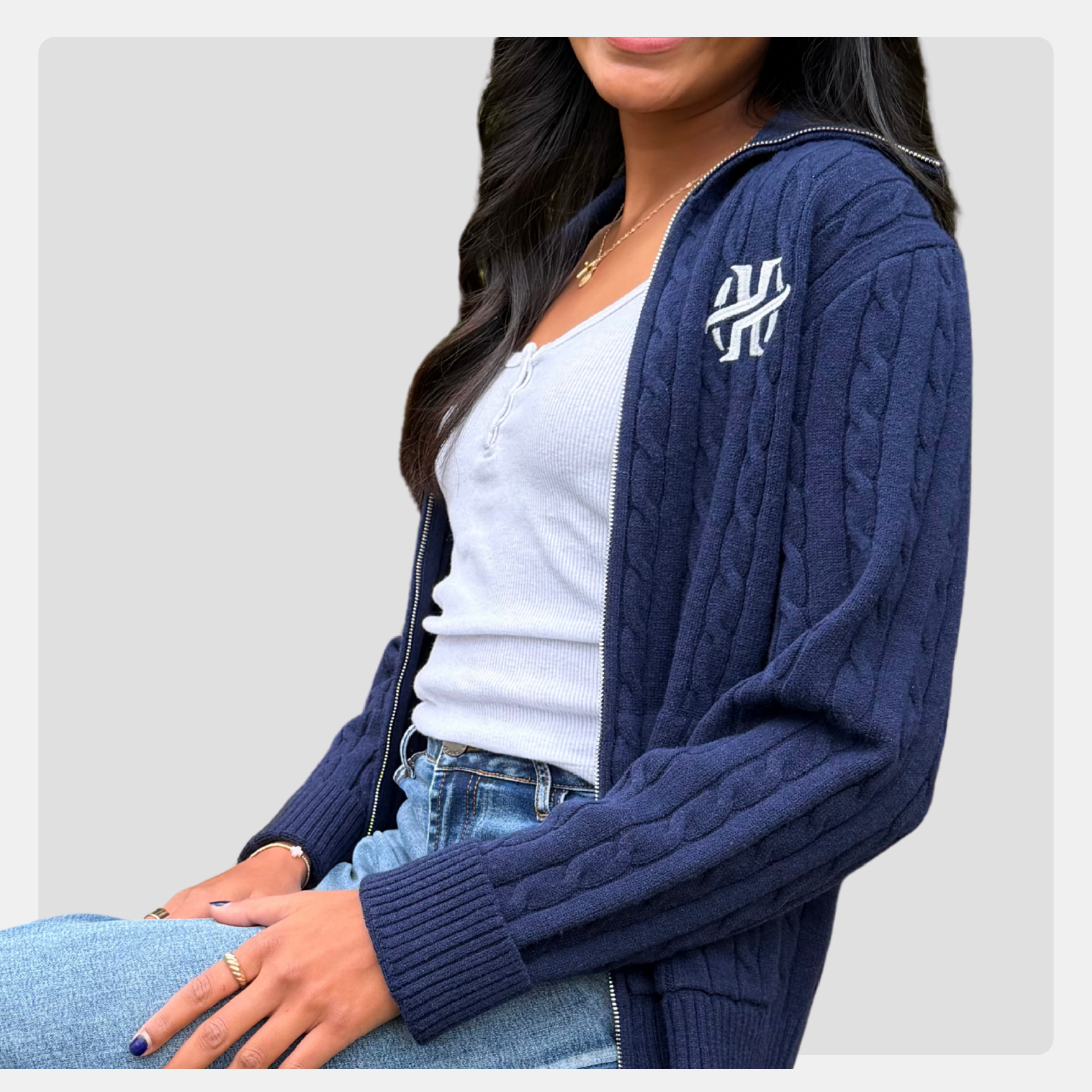 Full Zip Cable Knit Sweater