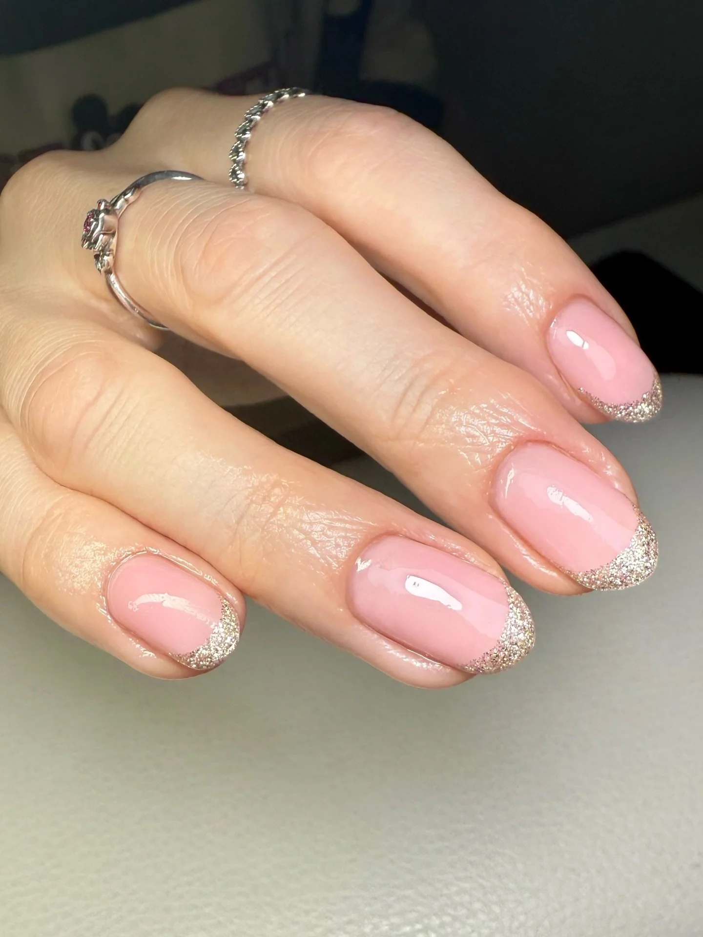 Party season french 🍾🌟🎄

@the_gelbottle_inc Rhinestone 

#tgbinsider #christmasnails #wokingnails #wokingnailtech #biabwoking #biabguildford #guildfordnails #2025nails #gelnails #goldnails #frenchtip #woking