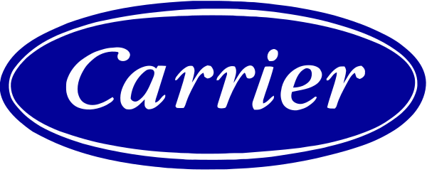 An oval blue logo with the word 'Carrier' in white letters.
