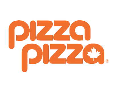 Pizza Pizza logo in orange with a maple leaf inside the O.