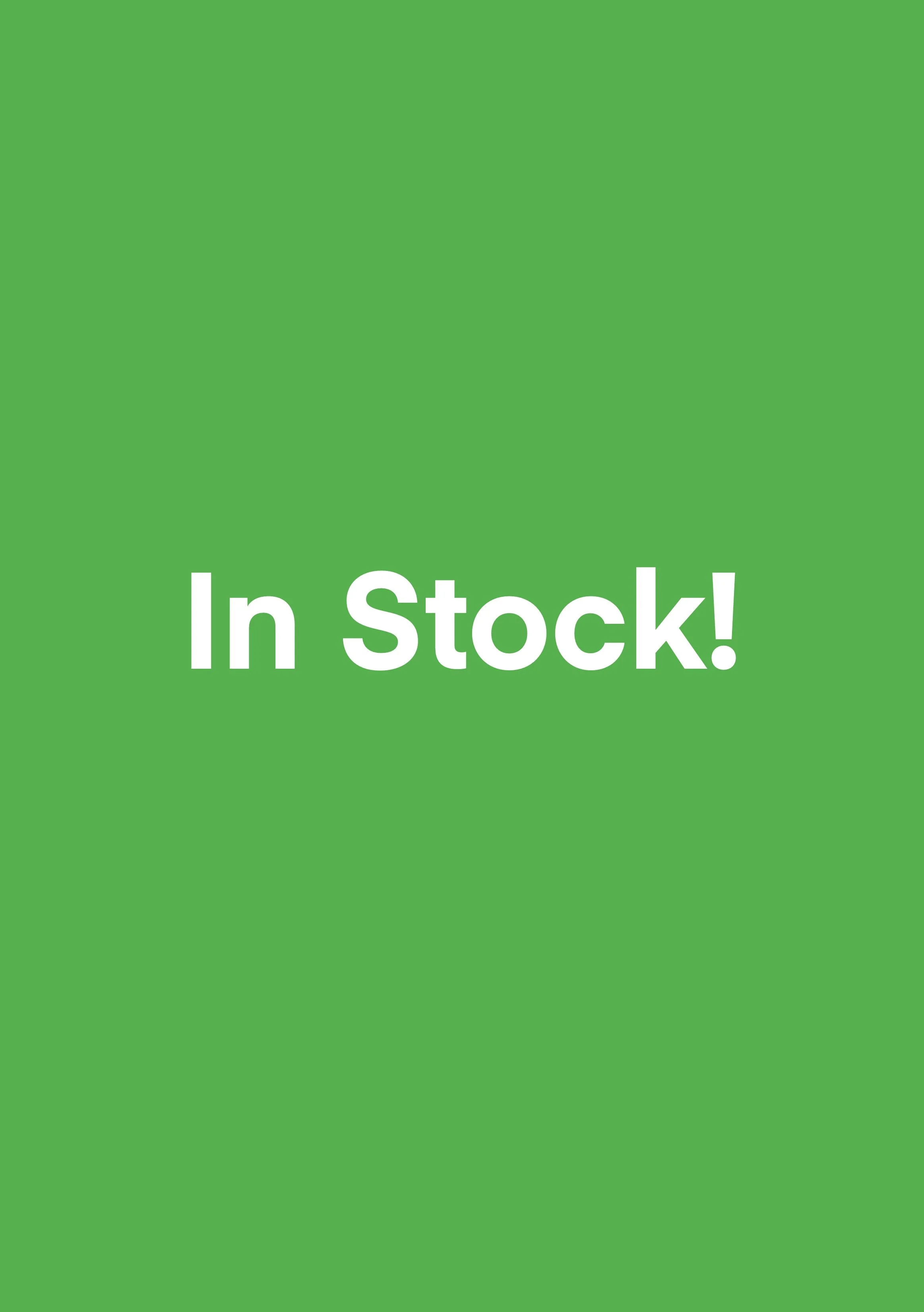 Green background with white text reading 'In Stock!'