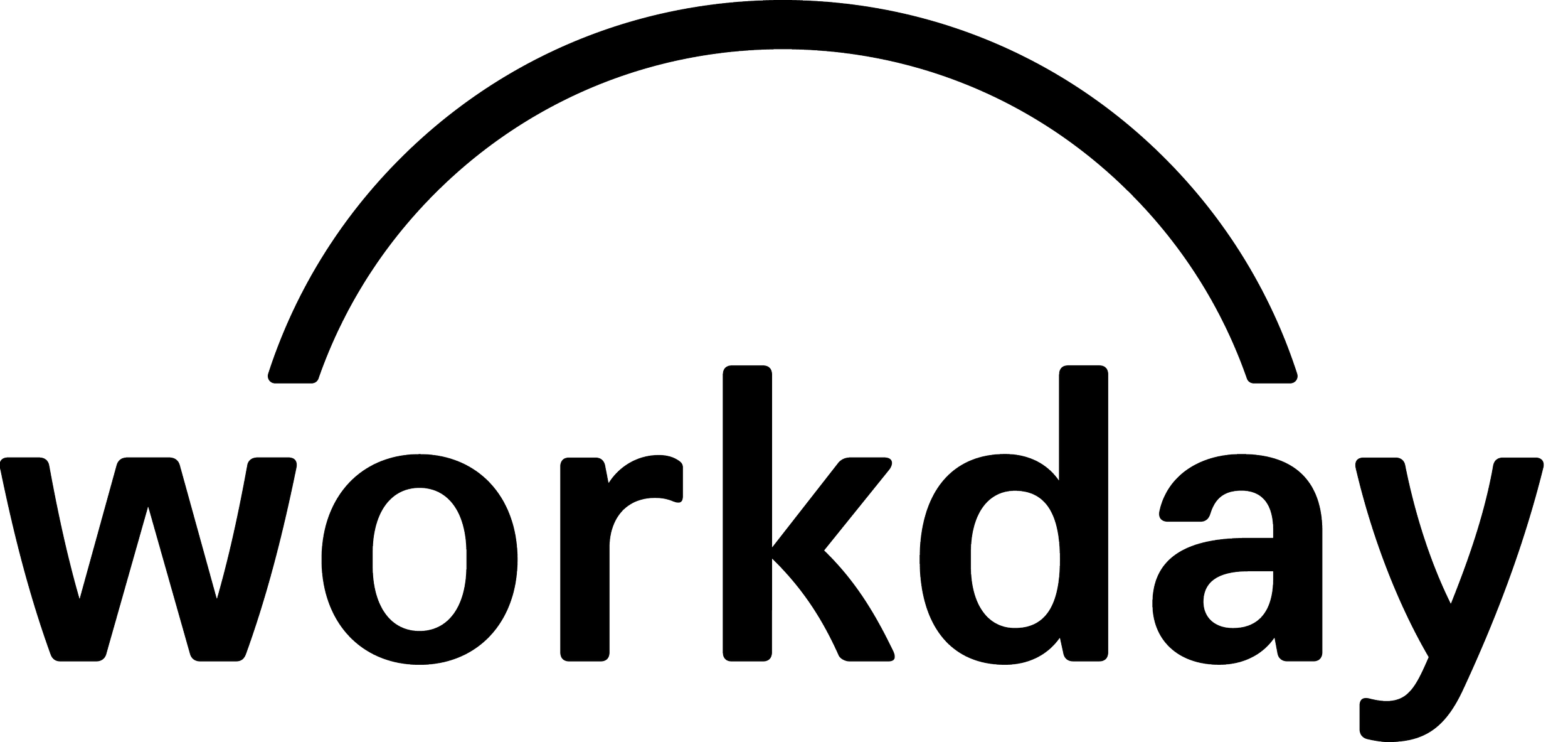 Logo with a rainbow above the word "workday" in lowercase letters.