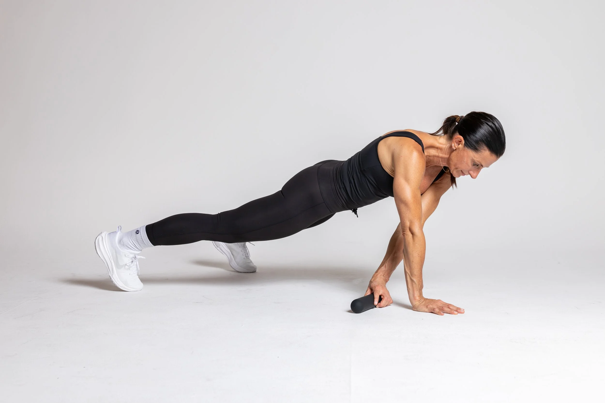 Plank Hold Pulls- Hold a plank position, alternate pulling weight across floor, opposite hand pulls.