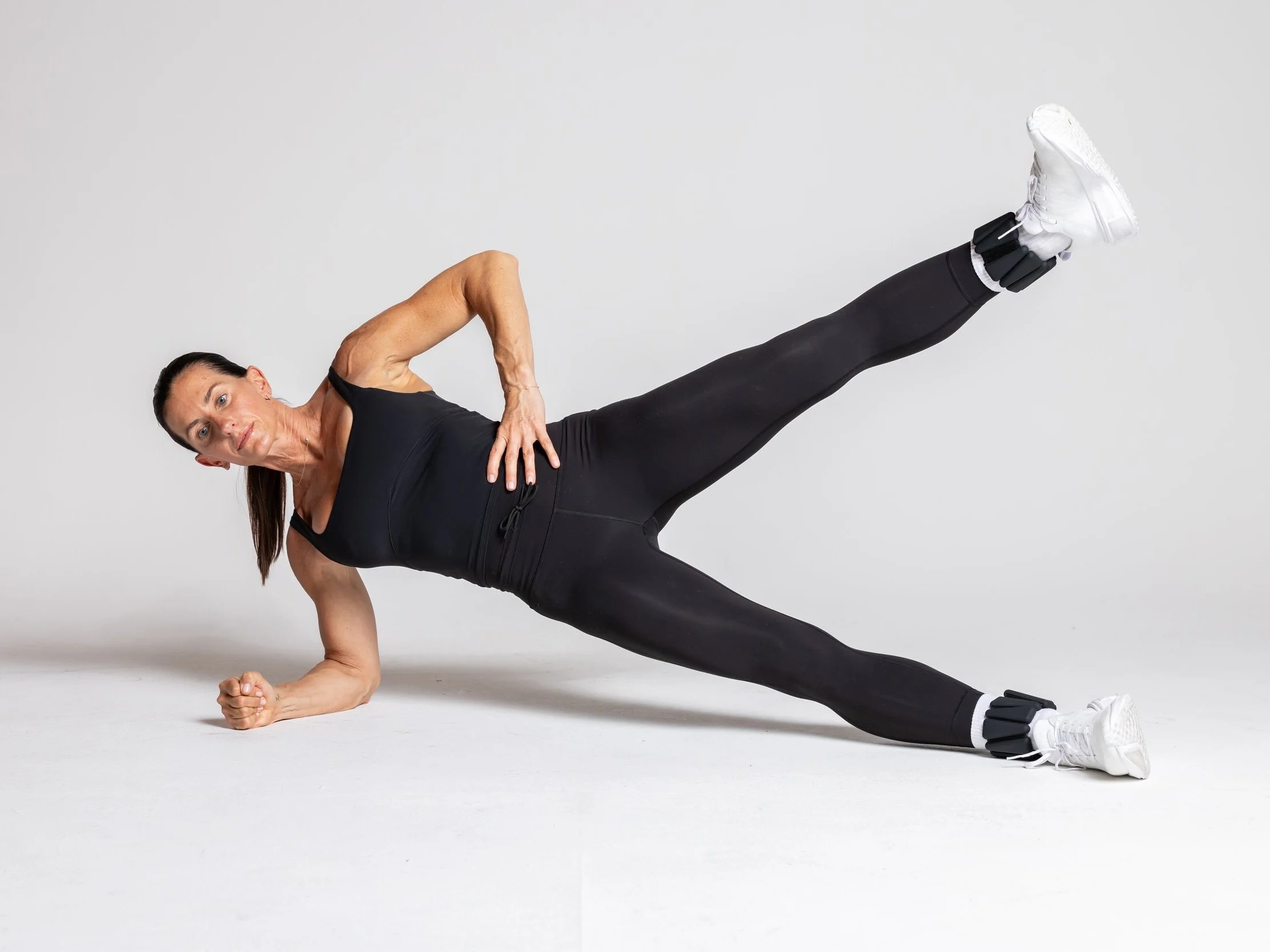Side Plank – Stack shoulders and hips, hold steady or lift and lower top leg. Switch sides.