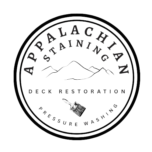 Circular logo for Appalachia Stapling with mountains, a hammer, and text 'Appalachia Stapling', 'Beck Restoration', and 'Pressure Washing'.