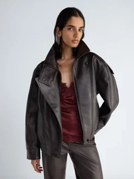 Scoop Women's and Women's Plus Faux Pepple Leather High Neck Bomber Jacket, Sizes XS-4X