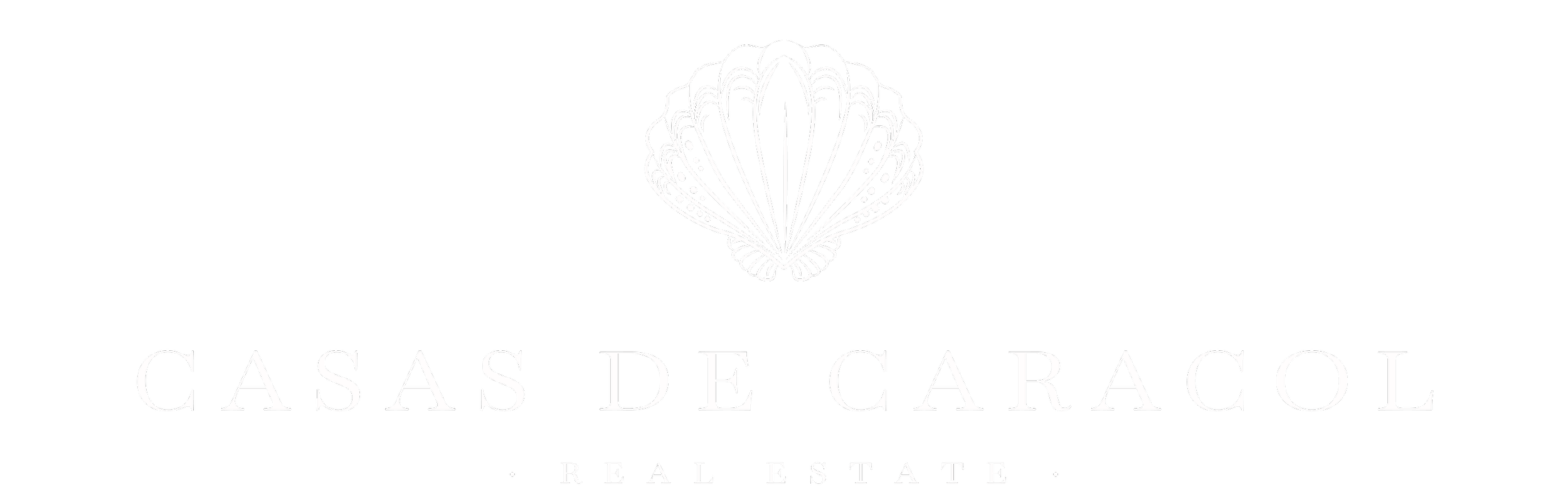 Logo for Casas de Caracol Real Estate featuring a stylized shell illustration above the company name in elegant font.