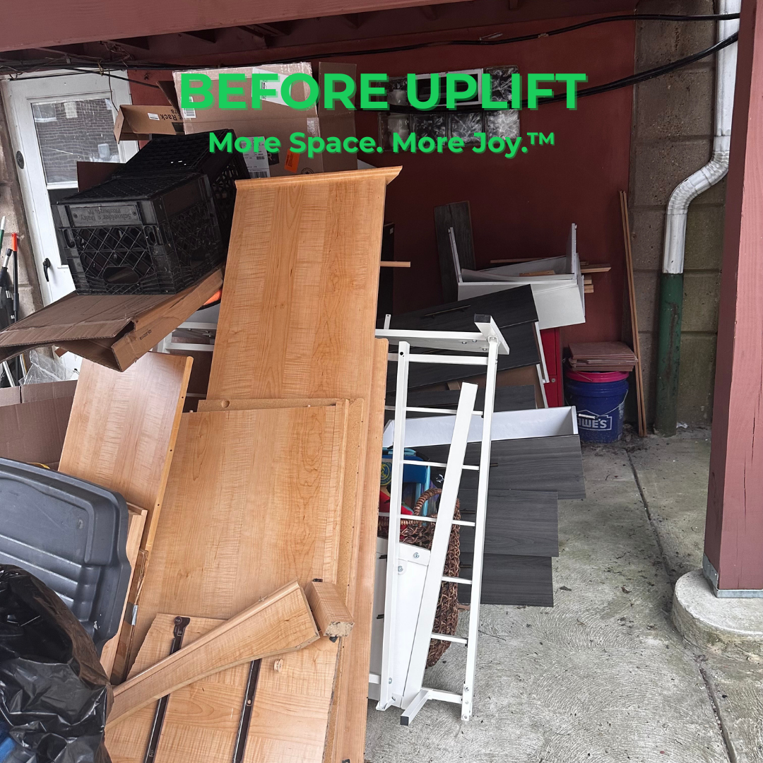 Before Uplift Junk Solutions' yard cleanout, showing the before cluttered space in a home in Philadelphia, PA.